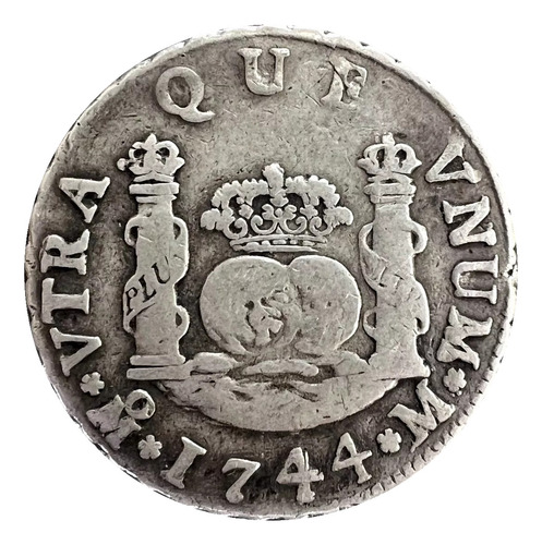 Moneda 2 Reales Columnaria Plata Original 1744 México Mo