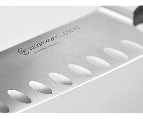 Cuchillo Wüsthof Santoku Clásico Negro Filo Hueco Acero Inoxidable