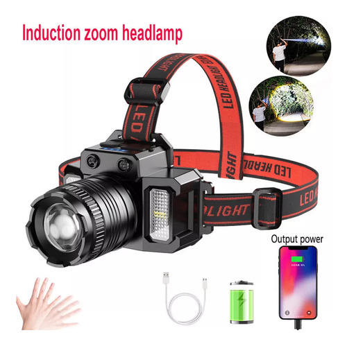 Linterna Frontal Recargable Impermeable Pro Con Zoom