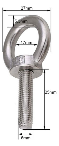 Tornillo De Ojo De Elevación M6 Acero Inoxidable Con Tuercas