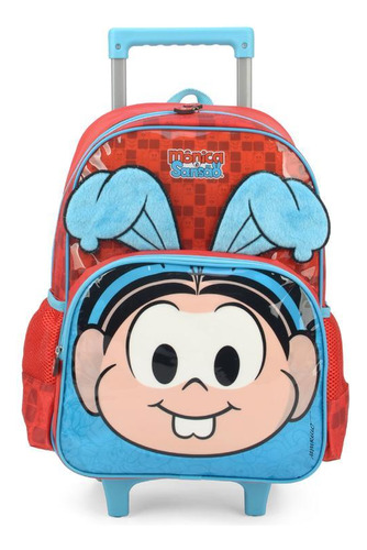 Mochila De Rodinhas Mônica E Sansão Vermelha 3d Infantil