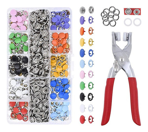 Set De Remachadora + 200 Broches Botones Snap Metal Colores