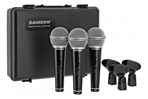 Kit 3 Microfone Samson R21 Cardioide Dinâmico C/ Cachimbo