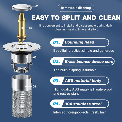 2 Tapones Para Fregadero De Baño, Filtro De Drenaje