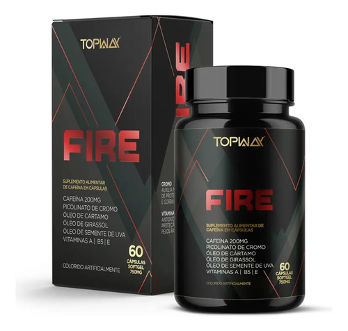 Termogênico Topway Fire 60 Cápsulas 200mg Cafeína Cromo Vitaminas Vegano