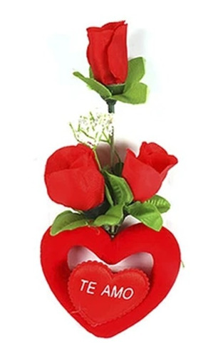 Caja Regalo Corazón Con 3 Rosas Frase Te Amo 17x8cm