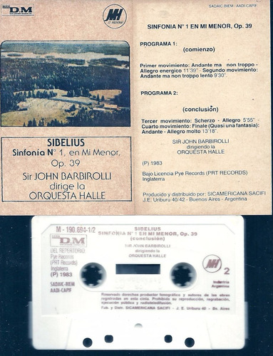 Sibelius Sinfonia Nro 1 En Mi Menor Op 39 Cassette