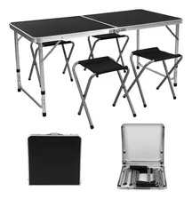 Mesa Plegable Tipo Portafolio Con 4 Sillas Portátiles 1.20 M Color Negro SelectShop