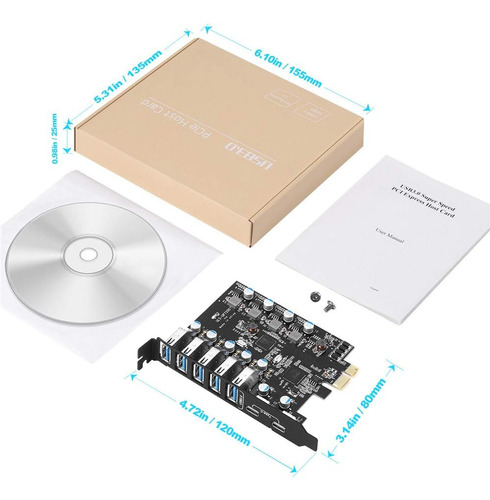 Tarjeta De Expansión Pci-e A Usb 3.0 De 7 Puertos (2x Usb-c