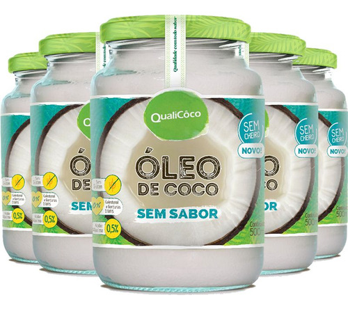 Kit 5 Óleo De Coco Sem Sabor Qualicôco 500ml