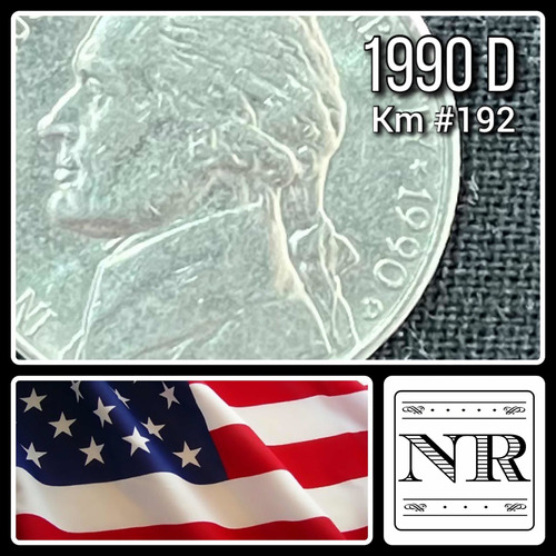 Estado Unidos - 5 Cents - Año 1990 D - Km #192 - Jefferson