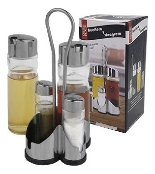 Combo X3 Juego Set Aceitera Y Vinagrera De Vidrio Con Salero