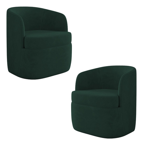 Kit 2 Poltronas Giratória Decorativa Dandara Veludo Verde