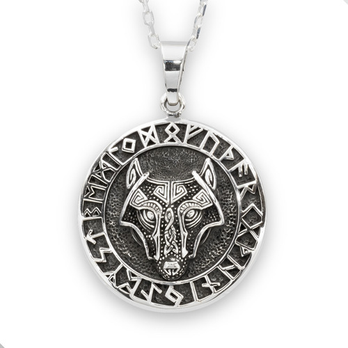 Colgante Lobo Nórdico Y Runas Futhark Plata Fina 925 | M465