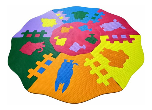 Tapete 1 M Tatame Eva Circular 10mm Bichos + Bolsa Brinquedo