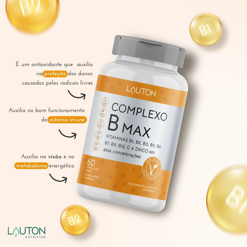 Lauton Nutrition Complexo B Max 60 Cápsulas Sem Sabor