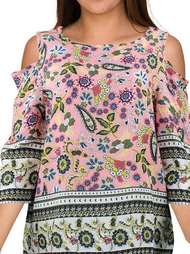 Blusa Moda Mujer Estampado Flores Hombros Descubiertos M724