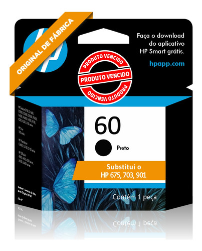 Cartucho Preto Hp 60 Vencido F4224 F4480 F4580 D110a D1660