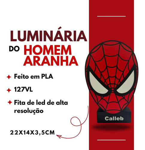 Luminária Homem Aranha De Mesa Preto E Vermelho Preto