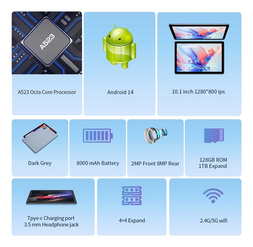Tablet Android 14 8+256g(128g+128g Tf) Octa-core 8000mah