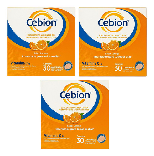 Kit 3 Cebion 1g C/30 Comprimidos Efervescentes Sabor Laranja