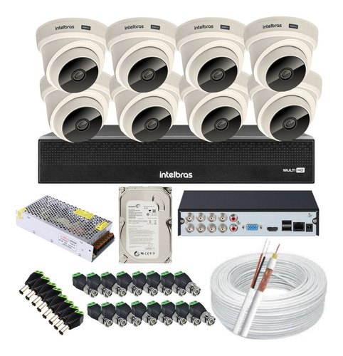 Kit 8 Câmeras Intelbras Dome Vhc 1120 D Dvr 8 Canais Com Hd