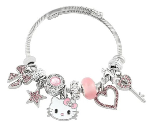 Hermoso Brazalete Ajustable Hello Kitty En Acero Inoxidable 