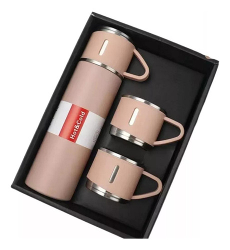Garrafa Térmica Com Xícaras Inox Vacuum Flask Set Água Café Cor Rosa