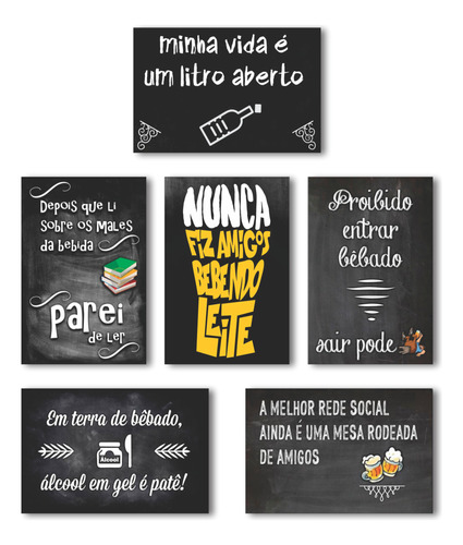 Kit Com 6 Placas Decorativas Frases Engraçadas De Boteco Bar