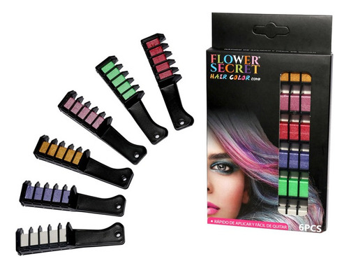 Set X6 Tizas Para Tinturar El Cabello Temporal Peine Colores