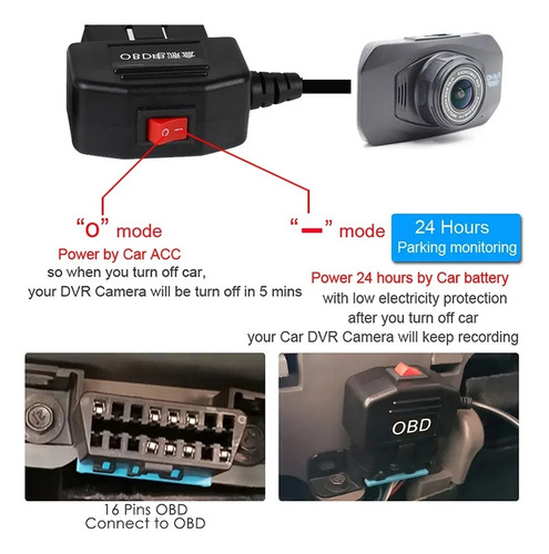 Obd Universal Con Interruptor Usb Hembra Conecta Cámaras Vdr