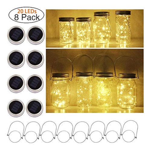 Cynzia Solar Mason Jar Lights 8 Pack 20 Led Hada Estrella Lu