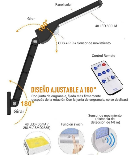 Imagen 5 de 7 de 48led Lámpara Solar De Pared Flexible 48led Negro 2pack