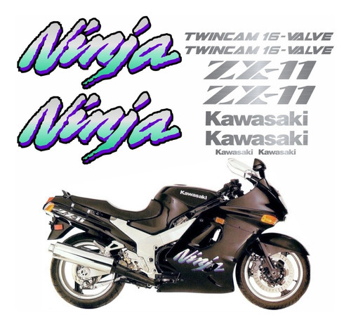 Adesivos Compatível Kawasaki Ninja Zx-11 1994 Preta- Verde Cor Kawasaki Ninja Zx-11 1994 Preta