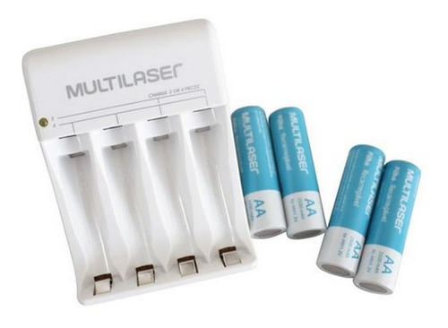 Imagem 2 de 5 de Kit Pilha Recarregável Com Carregador Bivolt Multilaser
