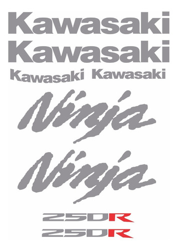Adesivos Emblemas Compatíveis Ninja 250r Prata/vermelho Kit