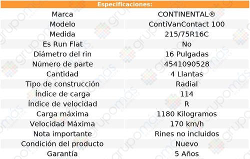 4 Llantas Conti 215/75r16c Contivancontact 100 114r