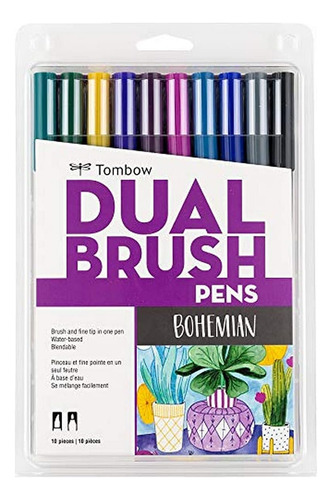 Canetas Tombow Bohemian Dual Brush Markers, Pacote Com 10,