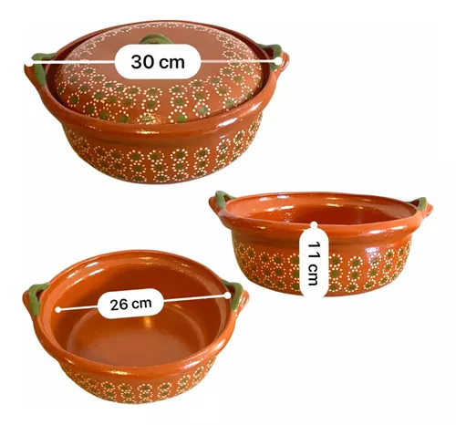 Cazuela Barro Tapadera 1.25kg Guisos 2.5lts 29x11cm 4 Piezas