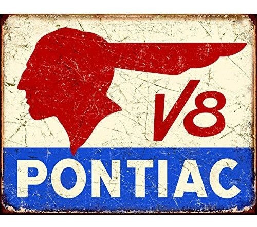 Pontiac V8 Logo Apenado Vintage Retro Tin Sign 13 X 16in