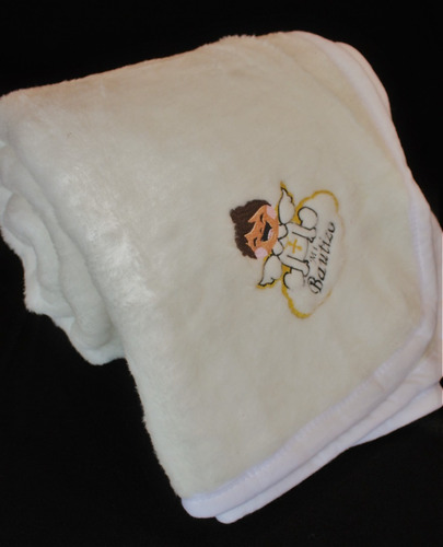 Imagen 2 de 6 de Cobertor Bautizo Bordado 1.40x1.10 Color Blanco Suavecito