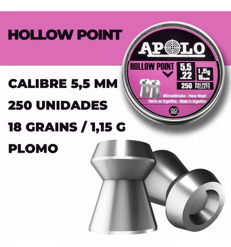 Balines Apolo Hollow Point X250 5.5 Mm - 18 Gr