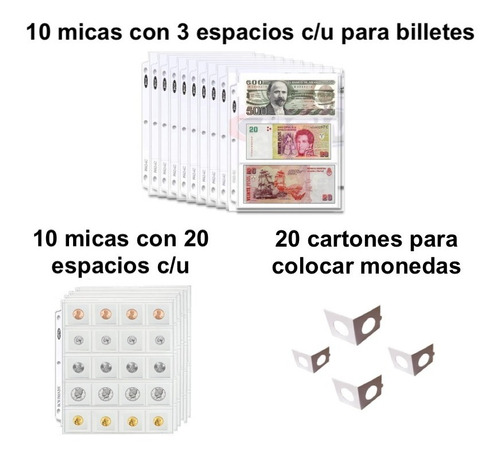 Paquete 20 Micas Para Billetes Y Monedas Más Cartones 2x2