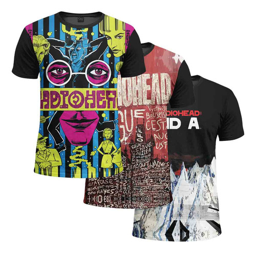 Kit 3 Camiseta Rock Radiohead Estilo Banda Estampada