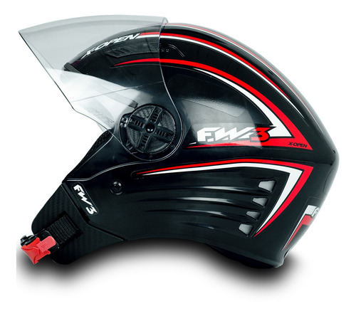 Imagem 2 de 6 de Capacete Fw3 Para Moto X Open Preto Vermelho Tamanho 58