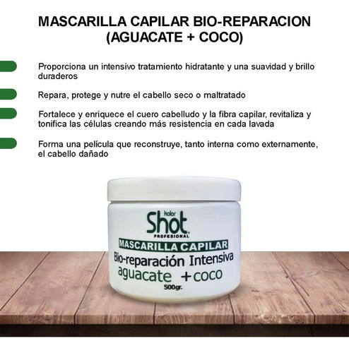 Mascarilla Repacion Intensiva Cabello Seco Aguacate + Coco