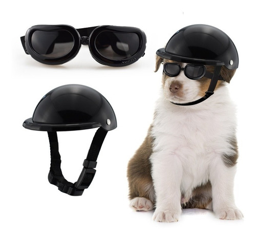 Casco Y Lentes Para Mascotas Negro M