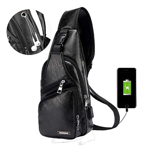 Bolsa Pochete Masculina Transversal Lorben Saída Usb Fone Cor Preto