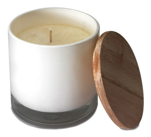 Imagen 3 de 5 de Vela En Vaso Blanco Tapa De Madera Paraíso Mos Cuotas S/i