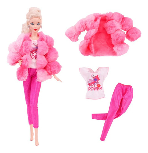 Chaqueta De Piel Calza Y Remera Para Muñeca Barbie